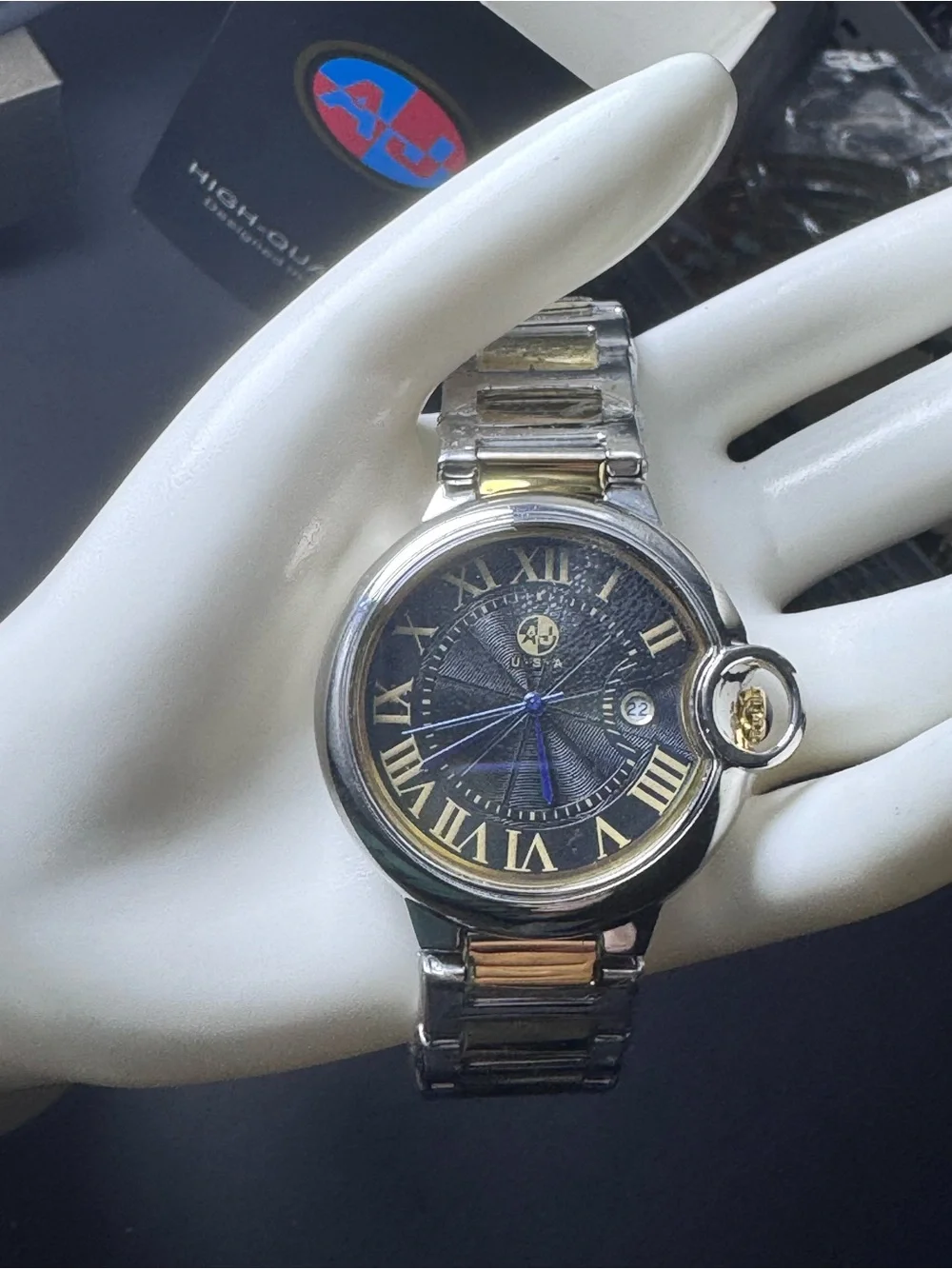 Two-Tone Black and Gold Men’s Roman Numeral Dress Watch NWT